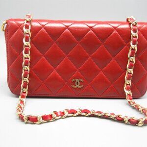 Chanel Red Lambskin Leather Long Bag Wallet